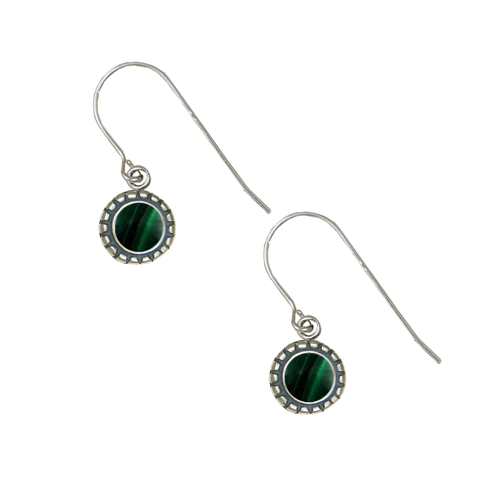 Sterling Silver Little Malachite Gemstone Drop Dangle Earrings